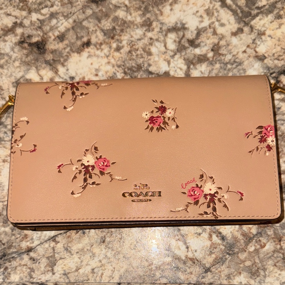 Coach Tan Floral Clutch w Crossbody strap